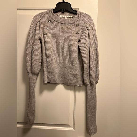 Veronica Beard Jude Jeweled crewneck blouson-sleeve wool knit sweater - Picture 7 of 7